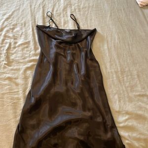 Black satin midi dress